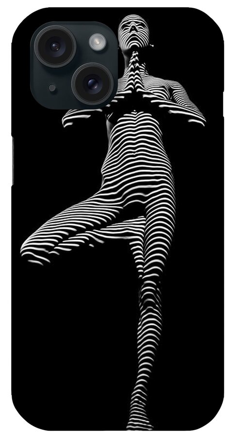 Yoga iPhone Case featuring the photograph 0027-DJA Yoga Balance Black White Zebra Stripe Photograph by Chris Maher by Chris Maher