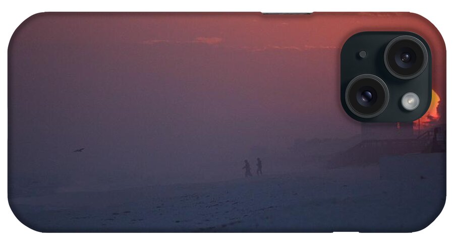 20120229 Cloudy iPhone Case featuring the photograph 0229 Red Orange Sunset Ball Behind Navarre Beach Condo by Jeff at JSJ Photography