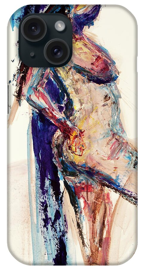 Figure iPhone Case featuring the painting 04994 Wait by AnneKarin Glass