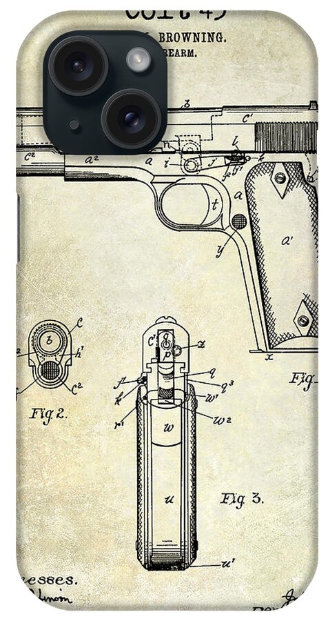 Pistol iPhone Case featuring the photograph 1911 Colt 45 Firearm Patent by Jon Neidert