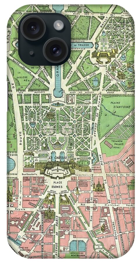 1920s Leconte Map Of Paris W-monuments And Map Of Versailles iPhone Case featuring the photograph 1920s Leconte Map of Paris wMonuments and Map of Versailles by Paul Fearn
