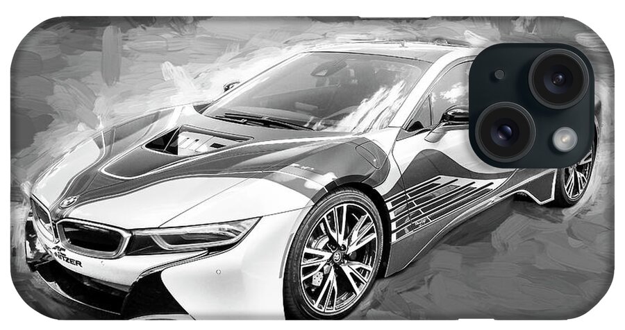 2015 Bmw iPhone Case featuring the photograph 2015 BMW I8 HYBRID Sports Car BW #1 by Rich Franco