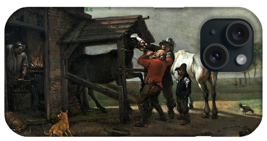 Paulus Potter iPhone Case featuring the painting A Farrier's Shop #1 by Paulus Potter