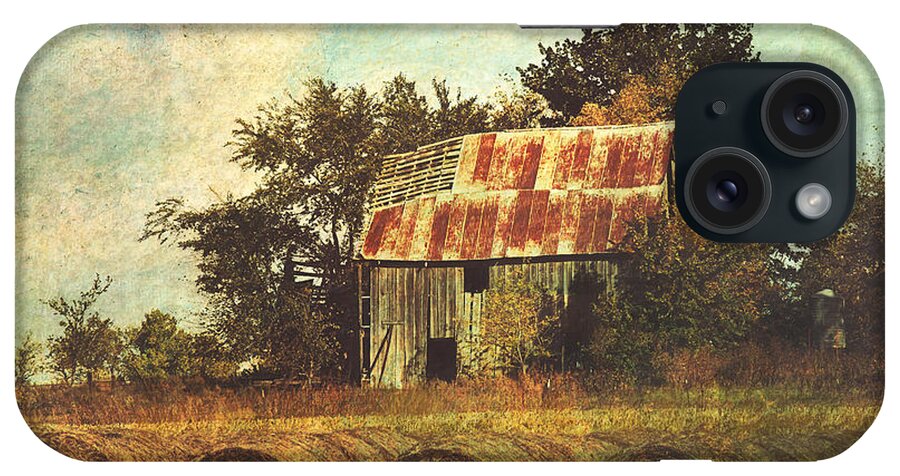 Barn iPhone Case featuring the photograph Abandoned Countryside Barn and Hay Rolls by Anna Louise