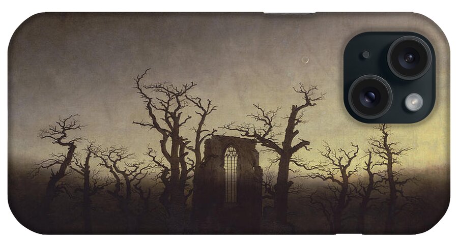 Caspar David Friedrich iPhone Case featuring the painting Abbey Among Oak Trees #1 by Caspar David Friedrich