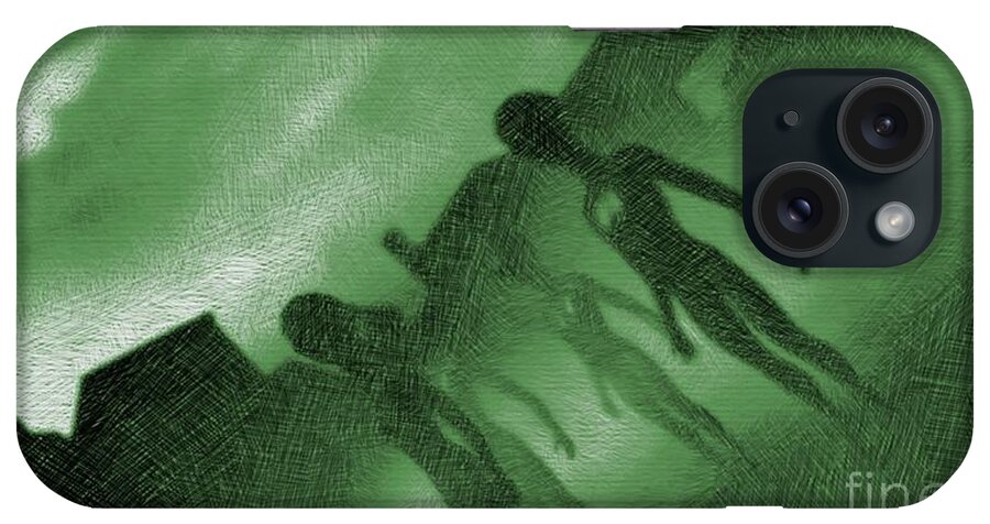 Ufo iPhone Case featuring the drawing Aliens in Green Fog #1 by Esoterica Art Agency