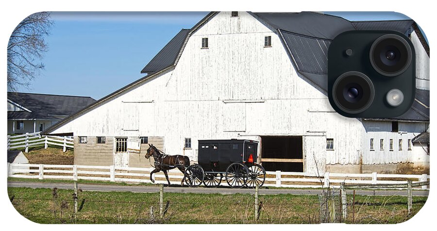 Amish iPhone Case featuring the photograph Amish Buggy and White Barn #1 by David Arment