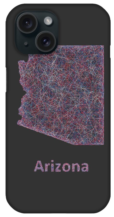 Arizona Map iPhone Case featuring the digital art Arizona line art map #1 by David Zydd