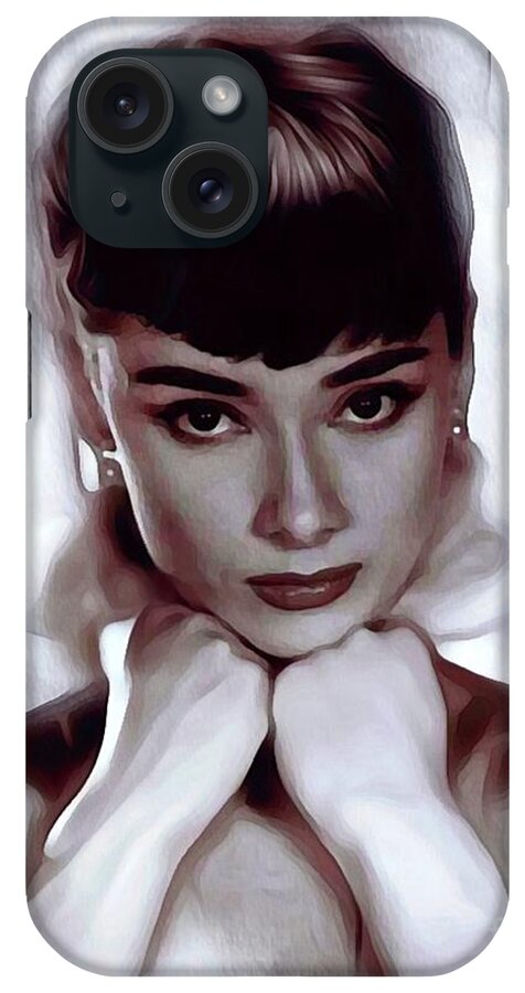 Audrey iPhone Case featuring the painting Audrey Hepburn, Actress #1 by Esoterica Art Agency