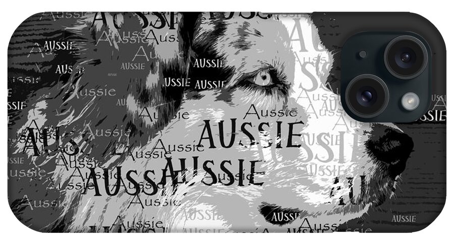 Australian Shepherd Portrait iPhone Case featuring the digital art Aussie #1 by Nancy Merkle