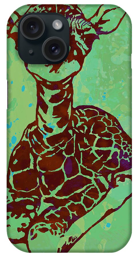  iPhone Case featuring the drawing Baby Giraffe - pop modern etching art poster #1 by Kim Wang