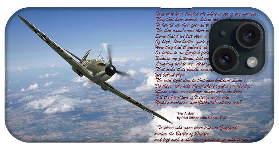 Battle Of Britain iPhone Case featuring the photograph Battle of Britain Spitfire Per Ardua poem #1 by Gary Eason