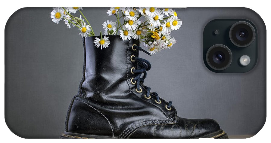 Boot iPhone Case featuring the photograph Boots with Daisy Flowers #1 by Nailia Schwarz