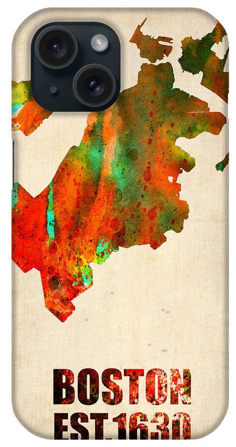 Boston iPhone Case featuring the mixed media Boston Watercolor Map #1 by Naxart Studio