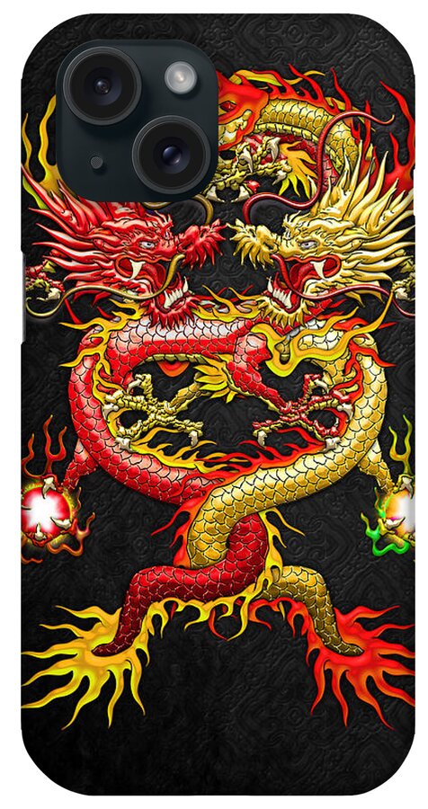 treasures Of Asia Collection By Serge Averbukh iPhone Case featuring the photograph Brotherhood of the Snake - The Red and The Yellow Dragons #1 by Serge Averbukh