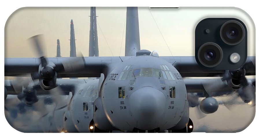 Color Image iPhone Case featuring the photograph C-130 Hercules Aircraft Taxi #1 by Stocktrek Images