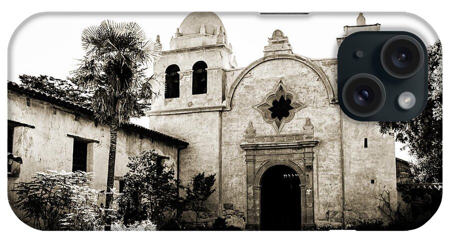 Mission iPhone Case featuring the photograph Carmel Mission - sepia by Scott Pellegrin