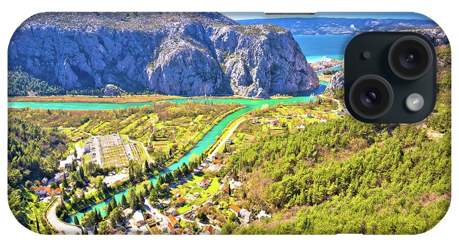 Omis iPhone Case featuring the photograph Cetina river canyon and mouth in Omis view from above #1 by Brch Photography