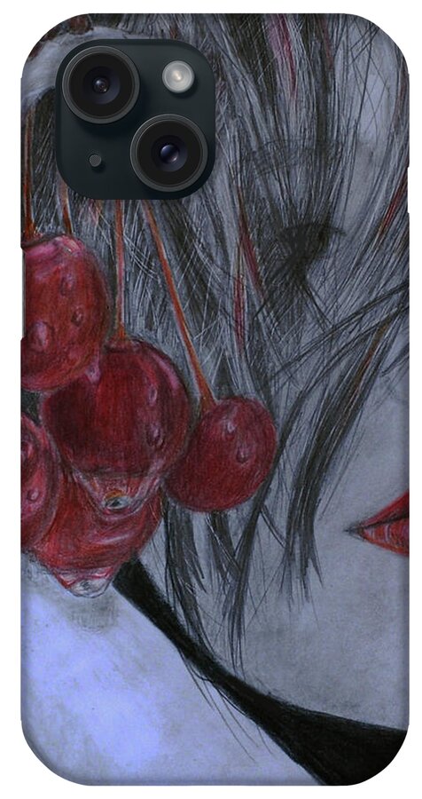 Portrait iPhone Case featuring the drawing Cherry Kisses by Quwatha Valentine