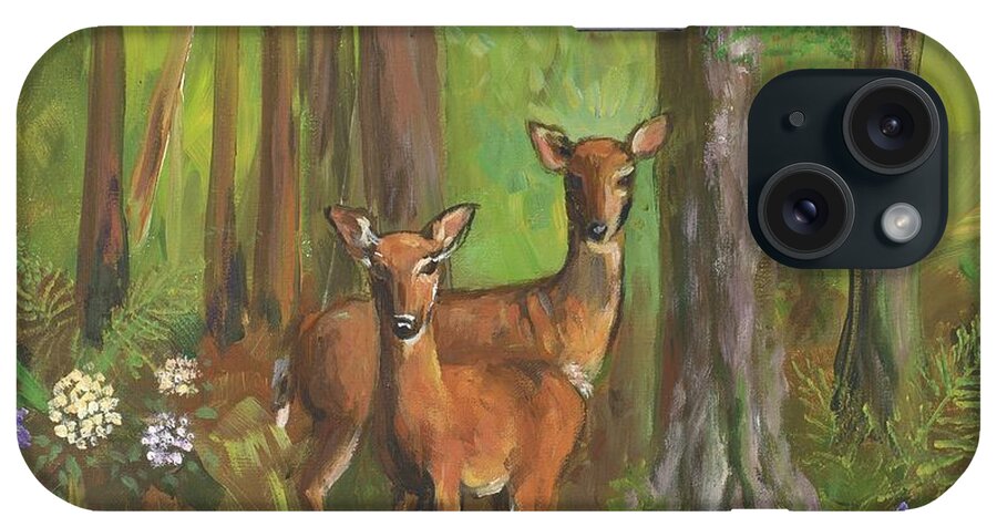 Nature iPhone Case featuring the painting Deer Friends by Sofanya White