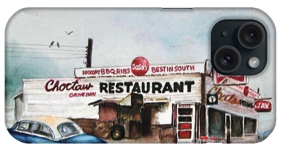 Old Restaurants iPhone Case featuring the painting Elvis has left the building. #1 by Bobby Walters