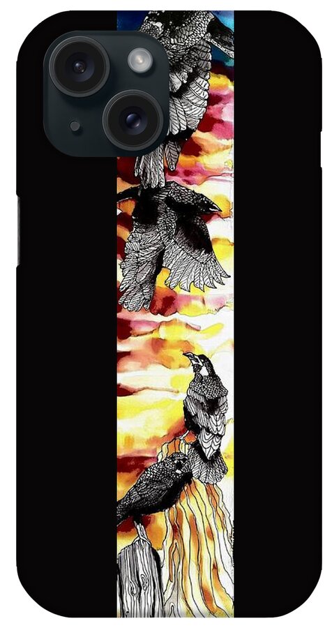 Raven iPhone Case featuring the tapestry - textile Flight of the Raven #2 by Karla Kay Benjamin
