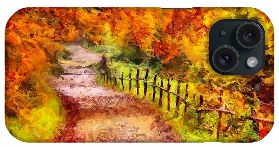 Fall Foliage Path iPhone Case featuring the digital art Fall Foliage Path 2 by Caito Junqueira