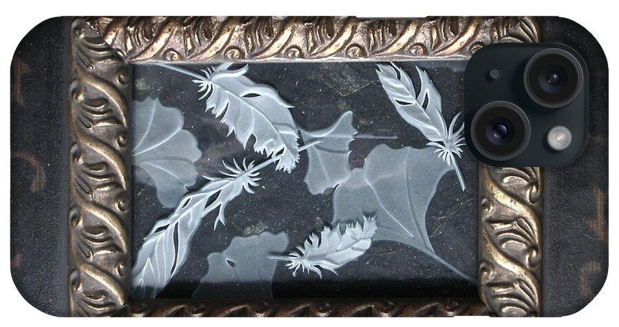 Black iPhone Case featuring the glass art Ginko Leaves and Feathers #1 by Alone Larsen