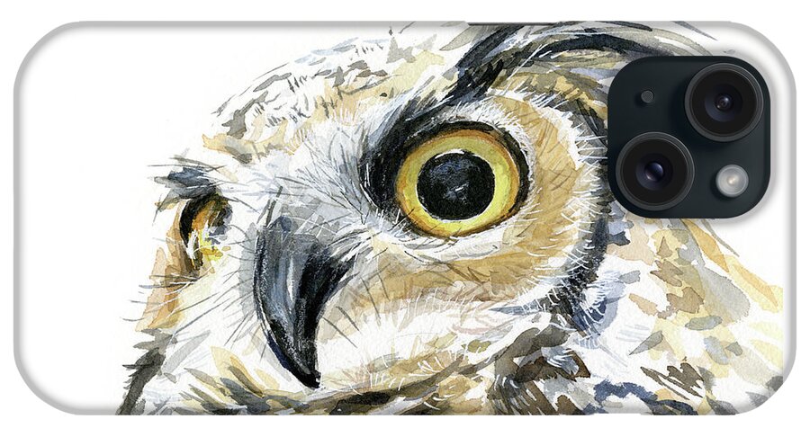 Owl iPhone Case featuring the painting Great Horned Owl Watercolor #2 by Olga Shvartsur