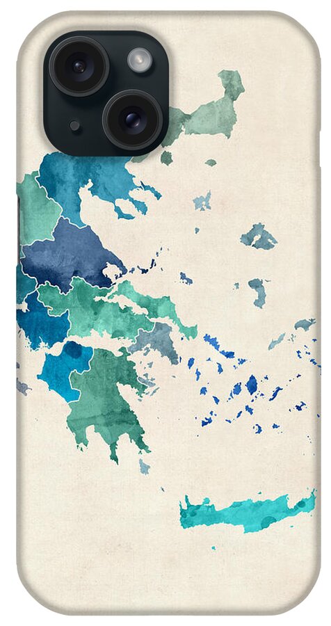 Map Art iPhone Case featuring the digital art Greece Watercolor Map #1 by Michael Tompsett