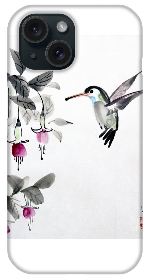 Japanese iPhone Case featuring the painting Humming Bird #2 by Fumiyo Yoshikawa