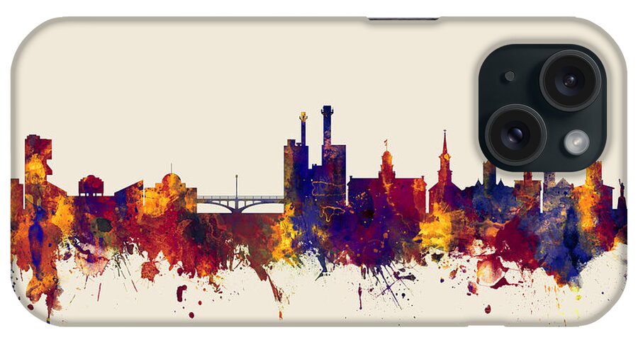 Iowa City iPhone Case featuring the digital art Iowa City Iowa Skyline #1 by Michael Tompsett