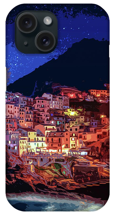 Manarola Italy iPhone Case featuring the painting Italy, Manarola at night #1 by AM FineArtPrints