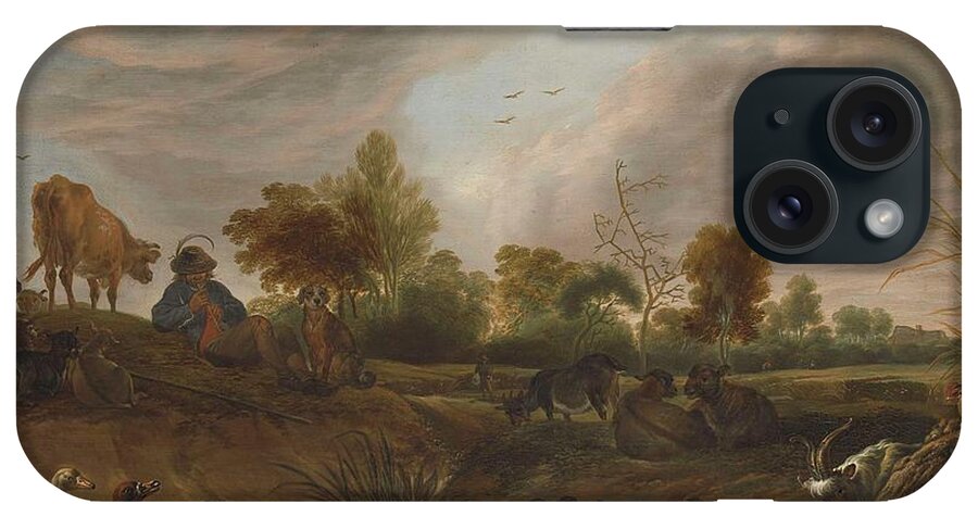 Landscape With Animals iPhone Case featuring the painting Landscape With Animals #1 by MotionAge Designs