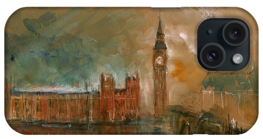 London Art iPhone Case featuring the painting London watercolor painting #1 by Juan Bosco