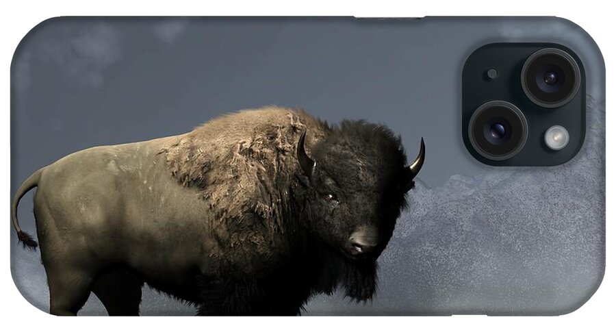 Bison iPhone Case featuring the digital art Lonely Bison #1 by Daniel Eskridge