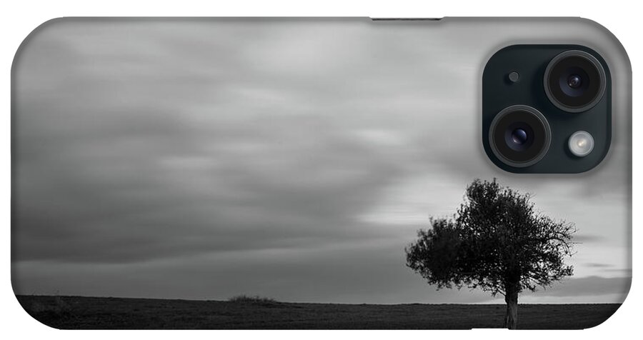 Olive Tree iPhone Case featuring the photograph Lonely Olive tree in a green field and moving clouds #1 by Michalakis Ppalis