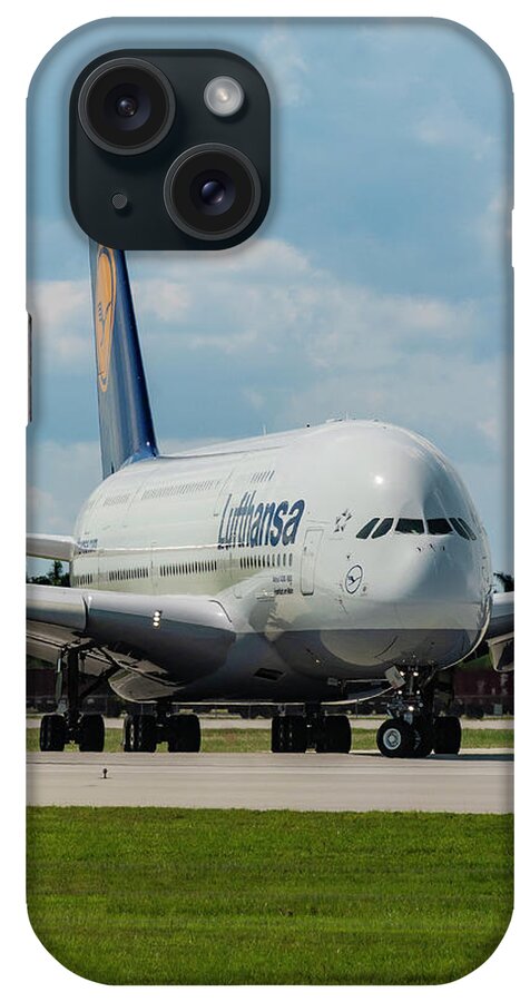 Lufthansa Airlines iPhone Case featuring the photograph Lufthansa Airbus A380-800 by Erik Simonsen