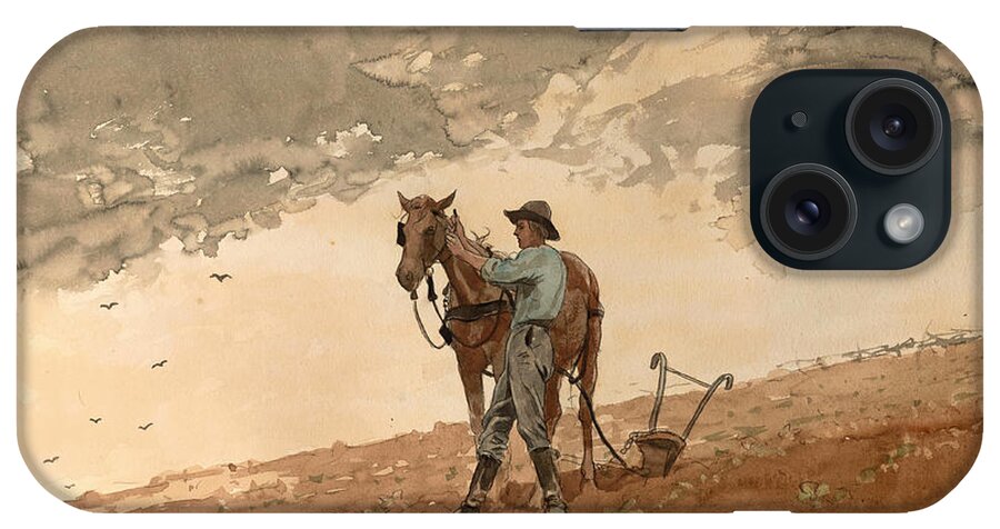 Winslow Homer iPhone Case featuring the drawing Man with Plow Horse #1 by Winslow Homer