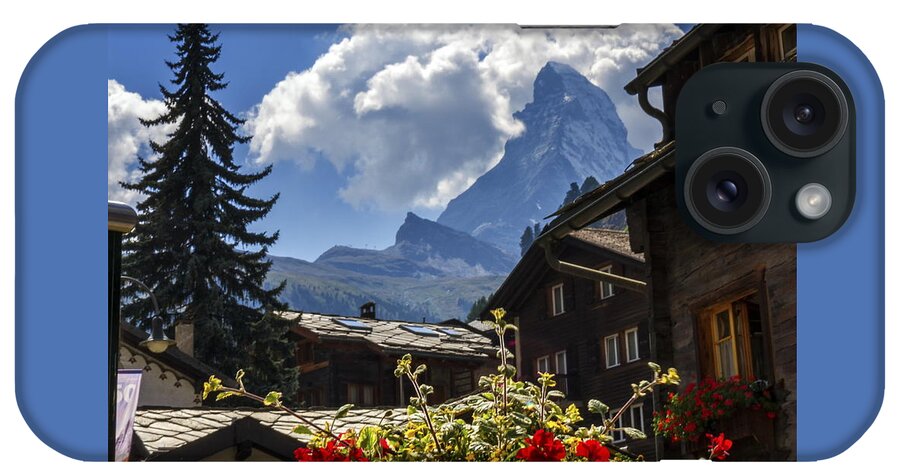 Matterhorn iPhone Case featuring the photograph Matterhorn and Zermatt village houses, Switzerland by Elenarts - Elena Duvernay photo