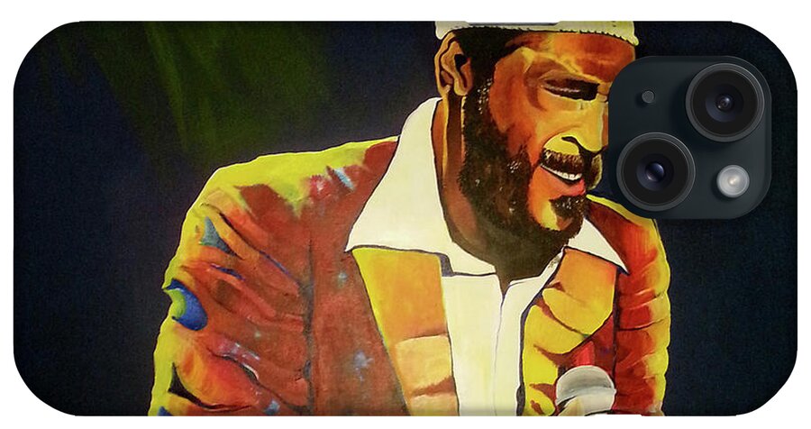 Marvin Gaye In A Performance Pose With Simple Spotlight iPhone Case featuring the painting Mercy Mercy Me by Femme Blaicasso