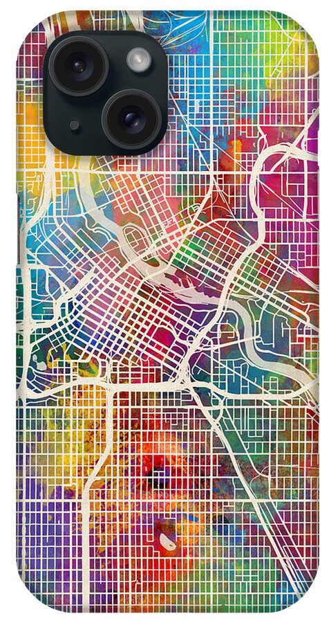 Minneapolis iPhone Case featuring the digital art Minneapolis Minnesota City Map #1 by Michael Tompsett