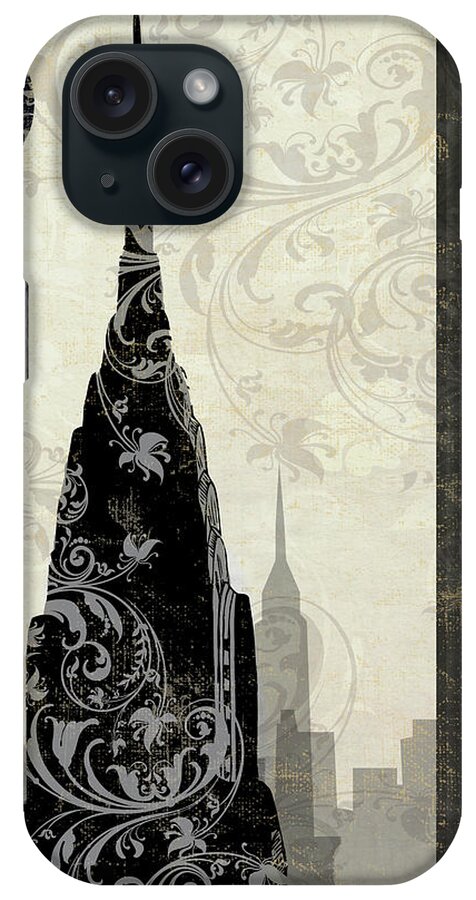 Art Deco Building iPhone Case featuring the painting Moon Over New York #1 by Mindy Sommers
