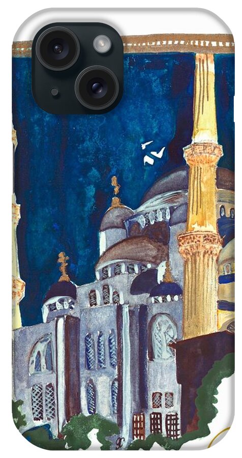 Mosque Sultan Ahmet Blue Mosque  Istanbul Historic Night-time Impressionist iPhone Case featuring the painting Mosque Sultan Ahmet, Istanbul by Joan Cordell