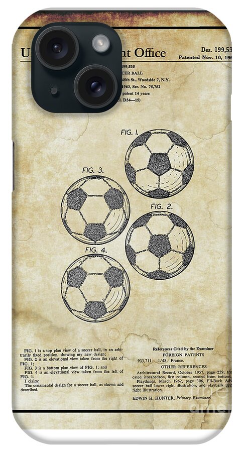 Soccer iPhone Case featuring the digital art Original 1964 Vintage Soccer Ball Patent #1 by Doc Braham