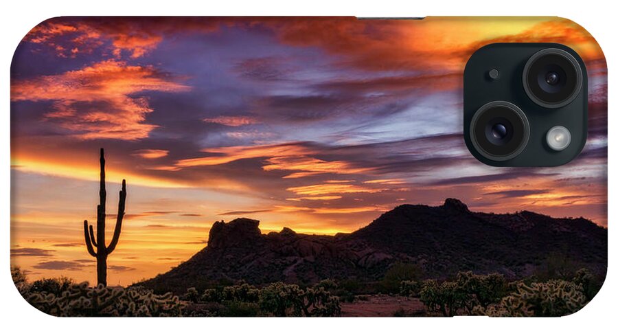 Saguaro Sunset iPhone Case featuring the photograph Paint The Sonoran Skies #1 by Saija Lehtonen