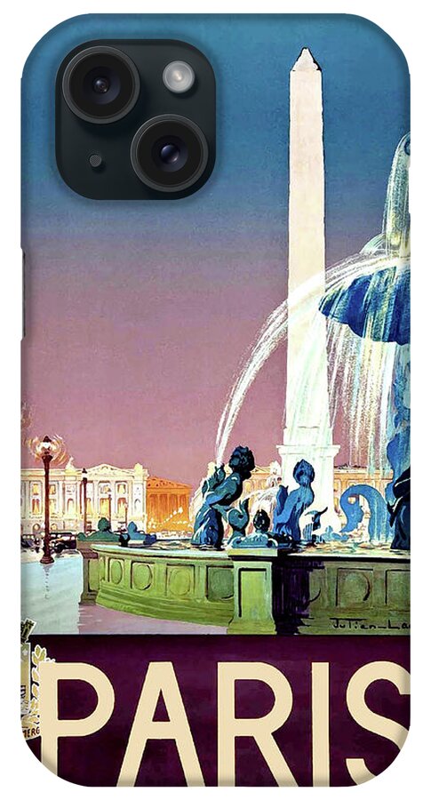 Paris iPhone Case featuring the painting Paris, fountain, vintage travel poster #1 by Long Shot
