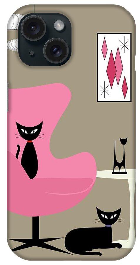  iPhone Case featuring the digital art Pink Egg Chair with Two Cats #1 by Donna Mibus