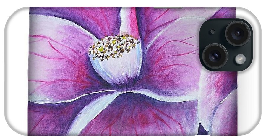 Pink iPhone Case featuring the painting Pink flower #1 by Mini Arora