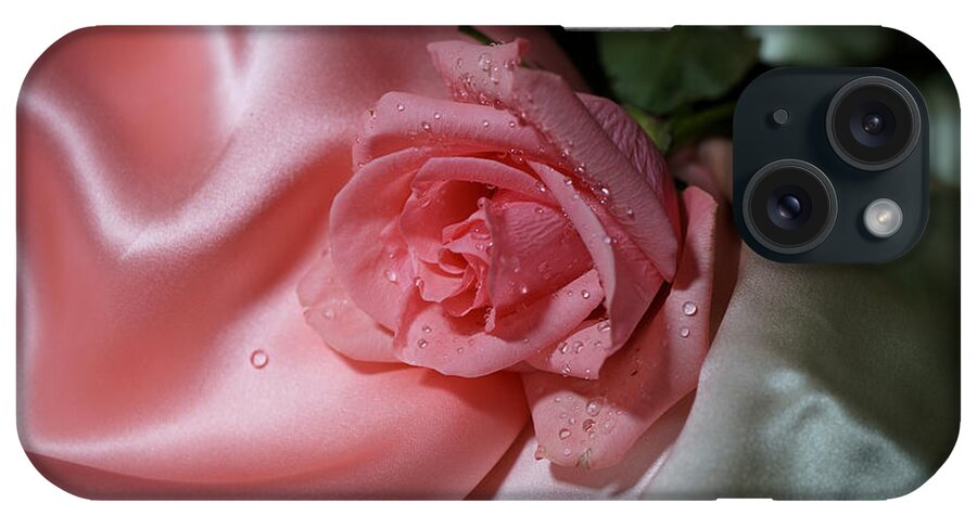 Rose iPhone Case featuring the photograph Pink Rose on the silk #1 by Lilia S